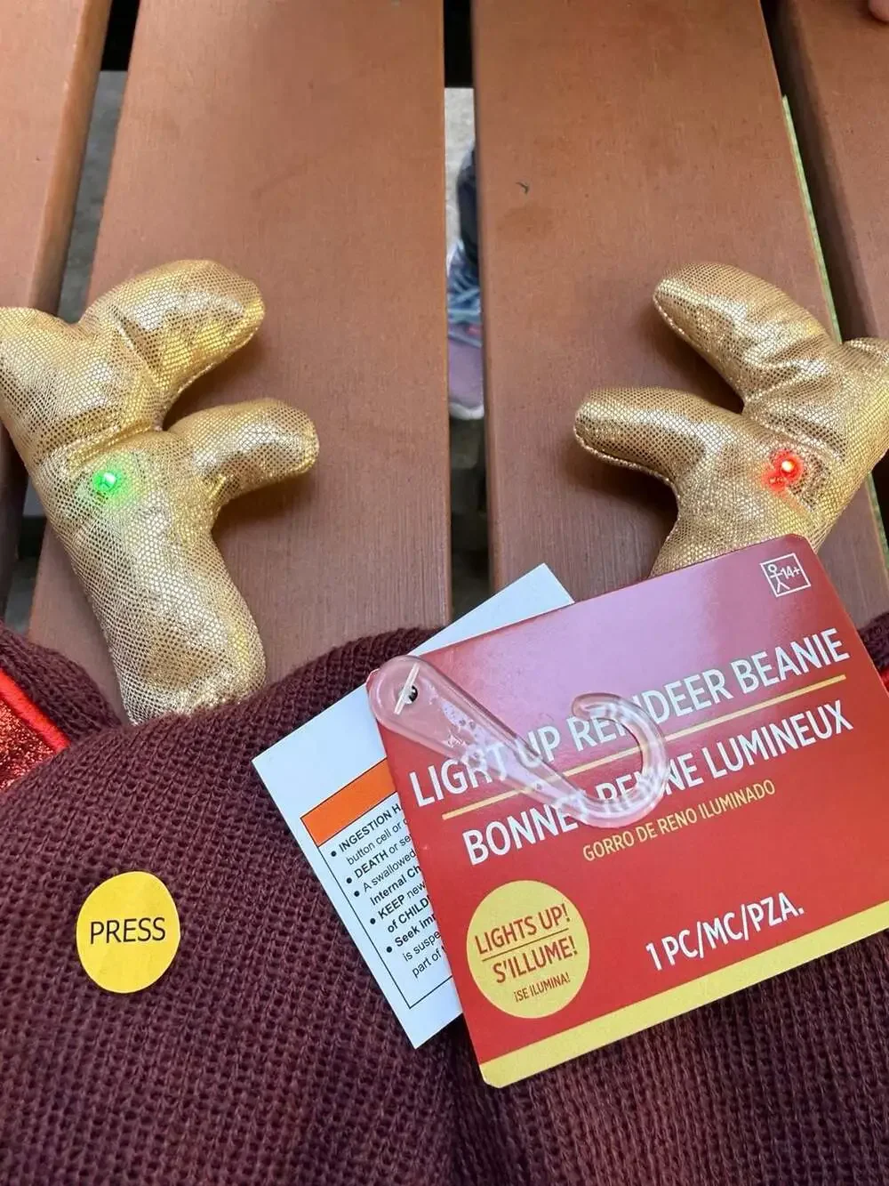 Light Up Reindeer Beanie Brown Winter Hat